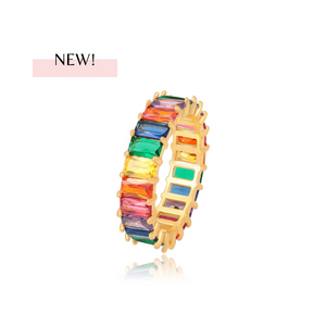 Alidia - Colorful Rainbow Ring Band Crystals 14k Gold Plated